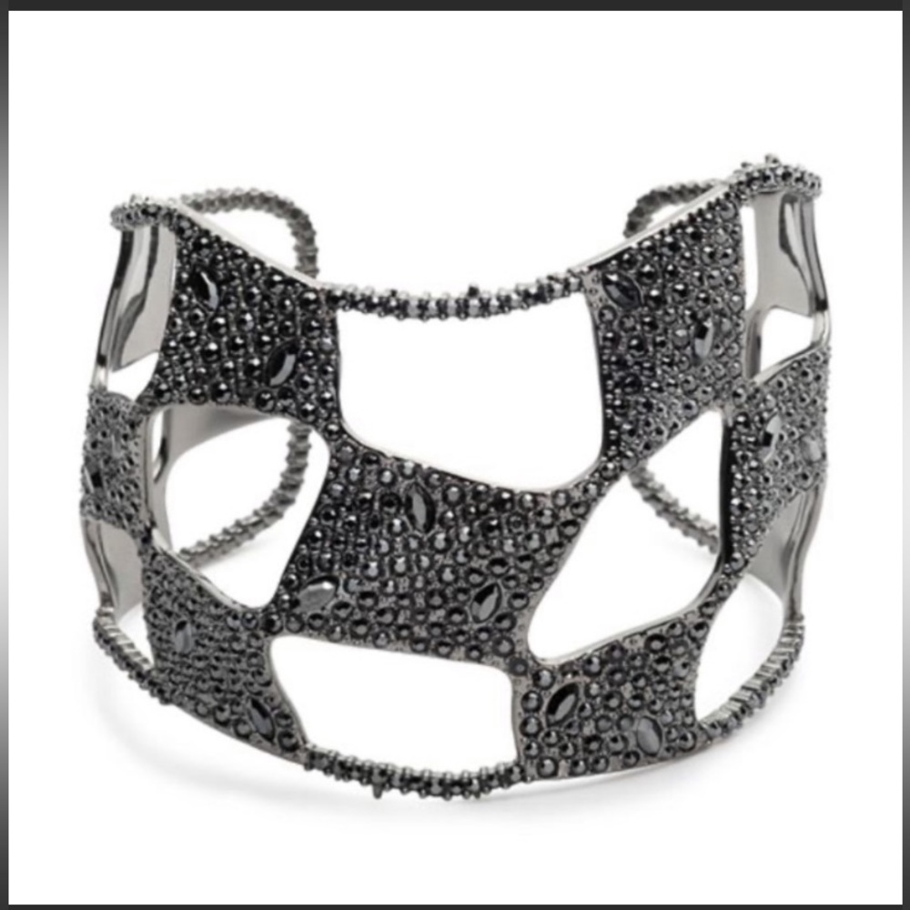 ALEXIS BITTAR NEW Black Noire Modern Dark Alchemy Checkerboard Cuff Bracelet
